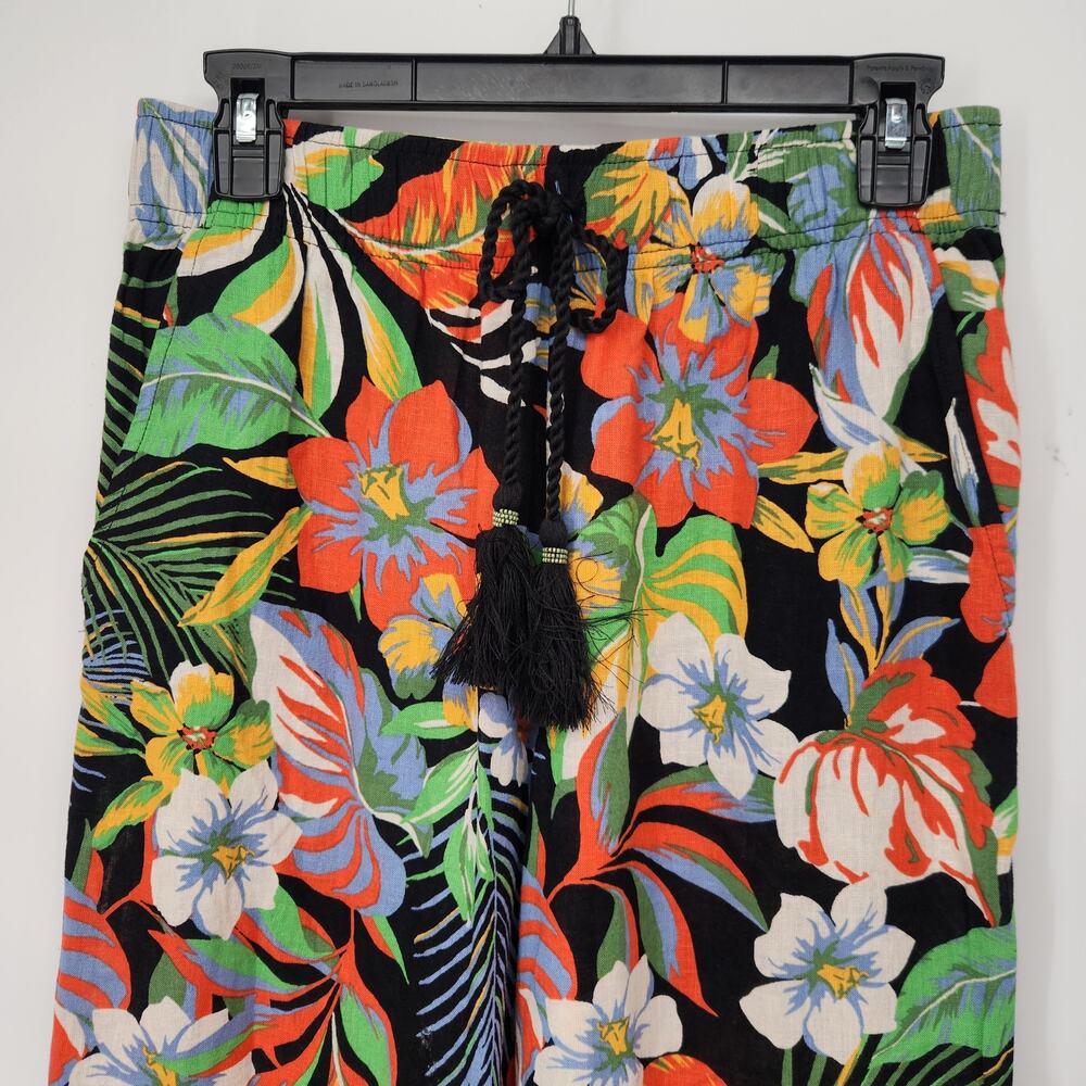 C&C California Black Linen Blend Tropical Wide Leg Pull on Crop Pants Women's M - Picture 5 of 8